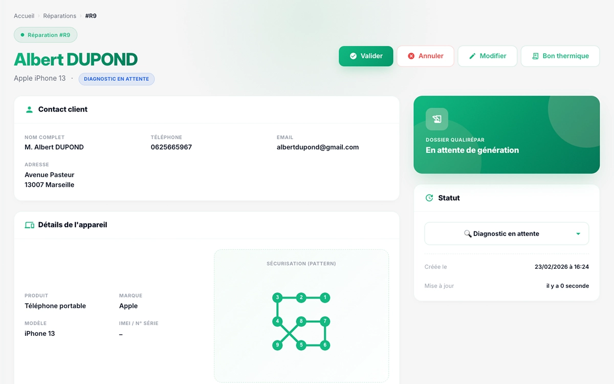 Suivi des réparations en boutique dans Bliink