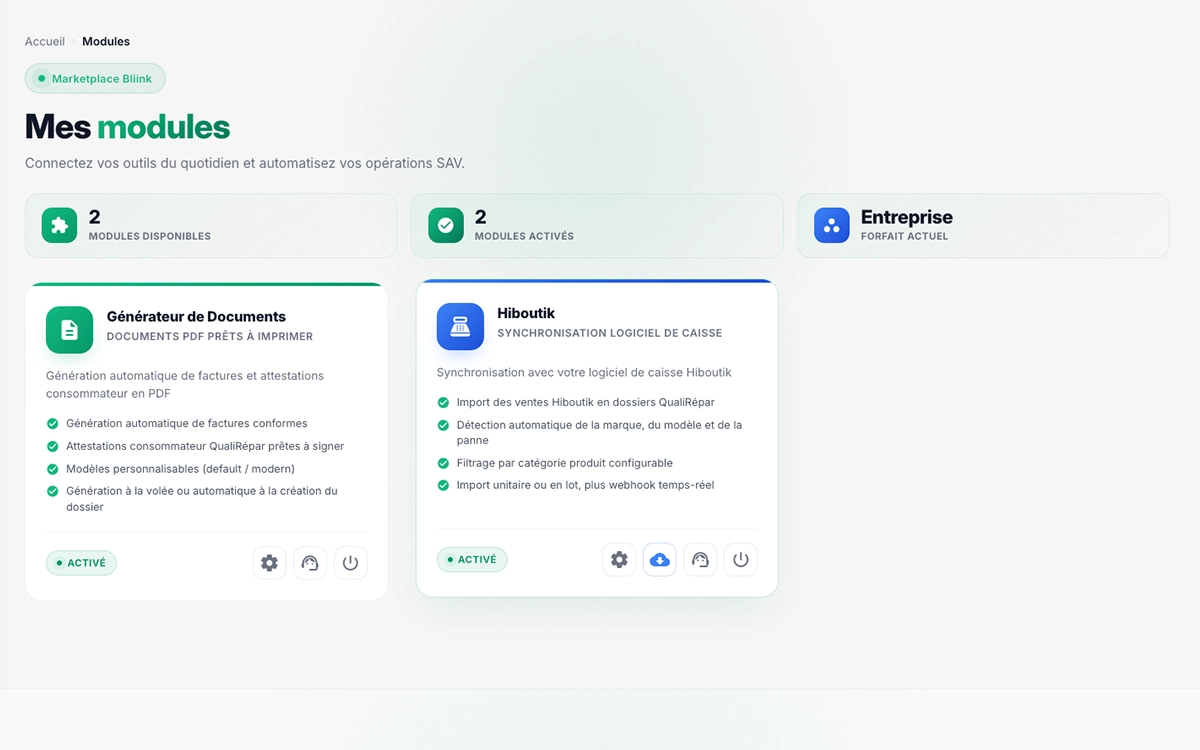 Modules personnalisés Bliink