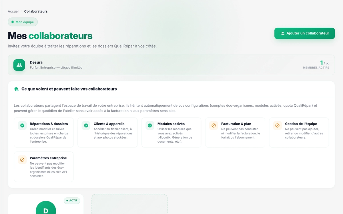 Gestion d'équipe et rôles dans Bliink